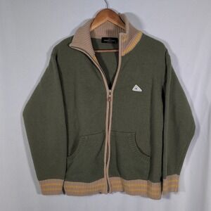 Vintage Y2K Women Sweater Sz L 42 Womens Zip Up Cardigan 100% Lambs Wool Green